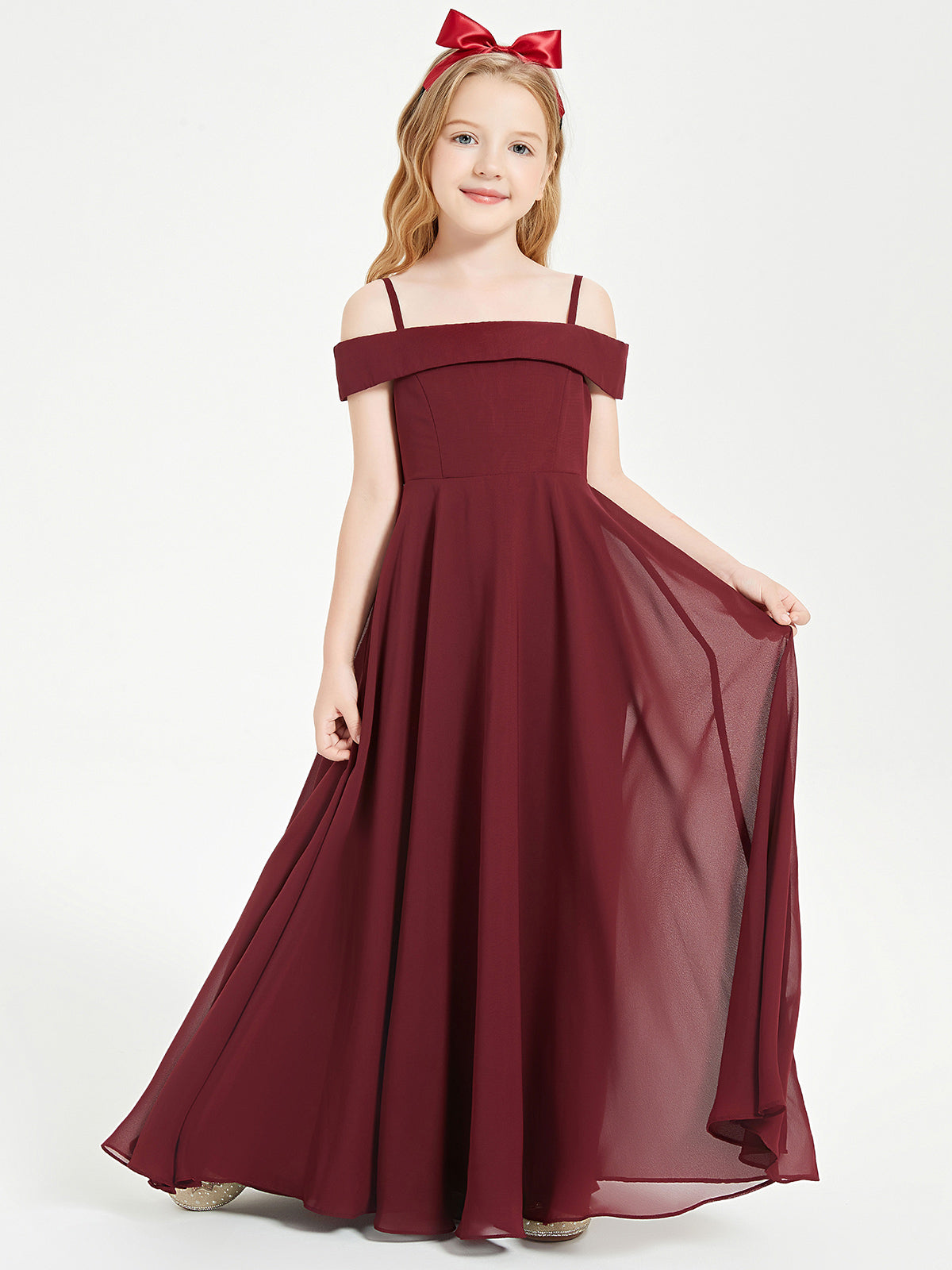 Vestidos Elegantes Para Damas De Honor Junior Con Hombros Descubiertos Cabernet