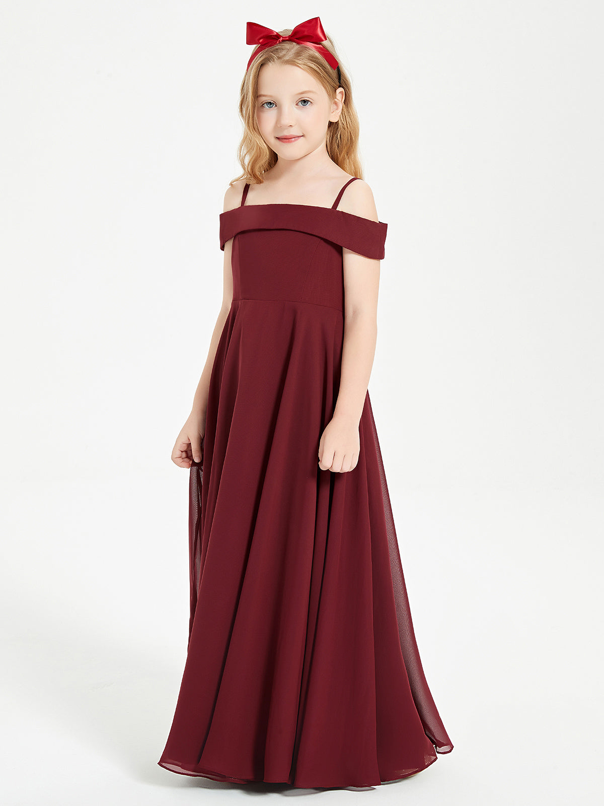 Vestidos Elegantes Para Damas De Honor Junior Con Hombros Descubiertos Cabernet