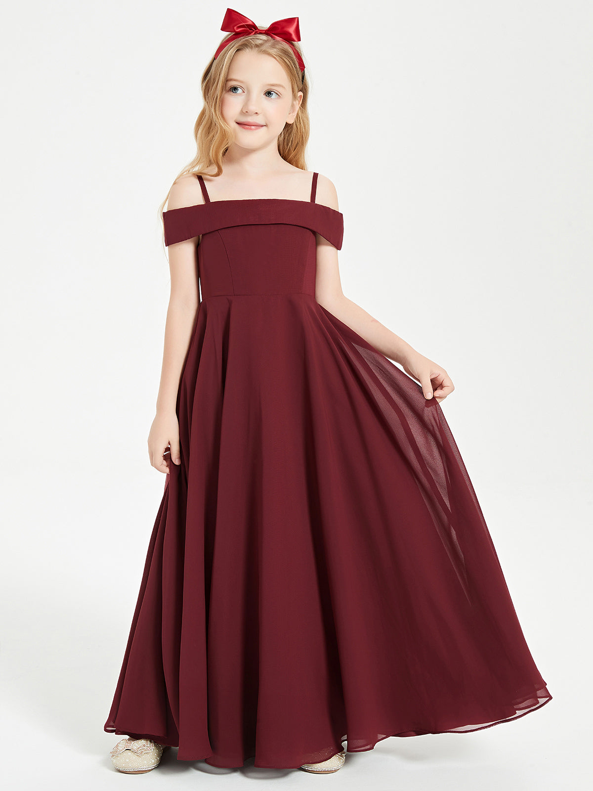 Vestidos Elegantes Para Damas De Honor Junior Con Hombros Descubiertos Cabernet