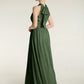 Vestidos de longitud completa con cuello alto y abertura Verde Oliva