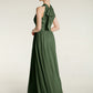 Vestidos de longitud completa con cuello alto y abertura Verde Oliva Tallas Grandes
