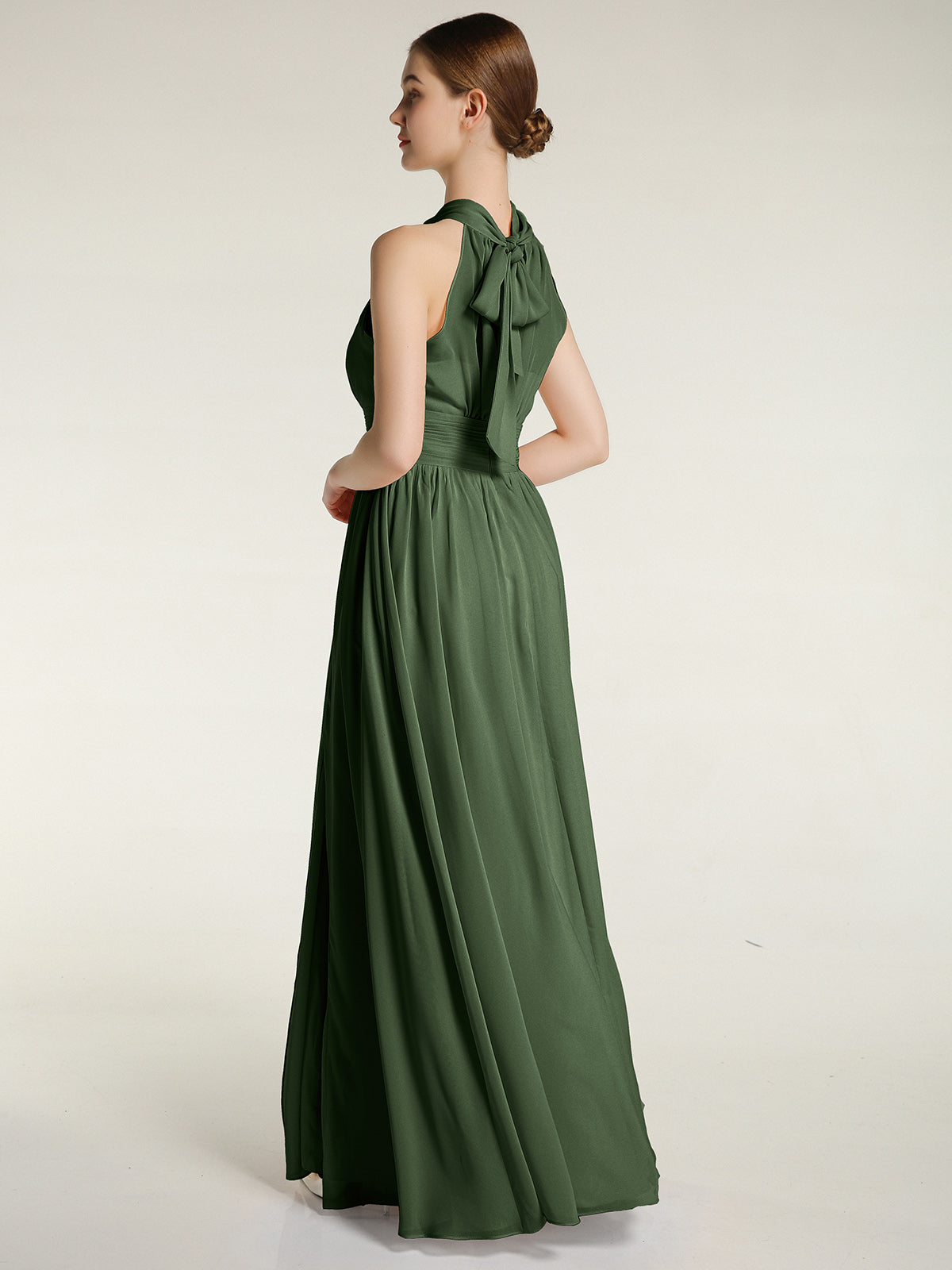 Vestidos de longitud completa con cuello alto y abertura Verde Oliva Tallas Grandes