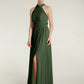 Vestidos de longitud completa con cuello alto y abertura Verde Oliva Tallas Grandes