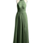 Vestidos de longitud completa con cuello alto y abertura Verde Oliva