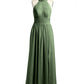 Vestidos de longitud completa con cuello alto y abertura Verde Oliva Tallas Grandes