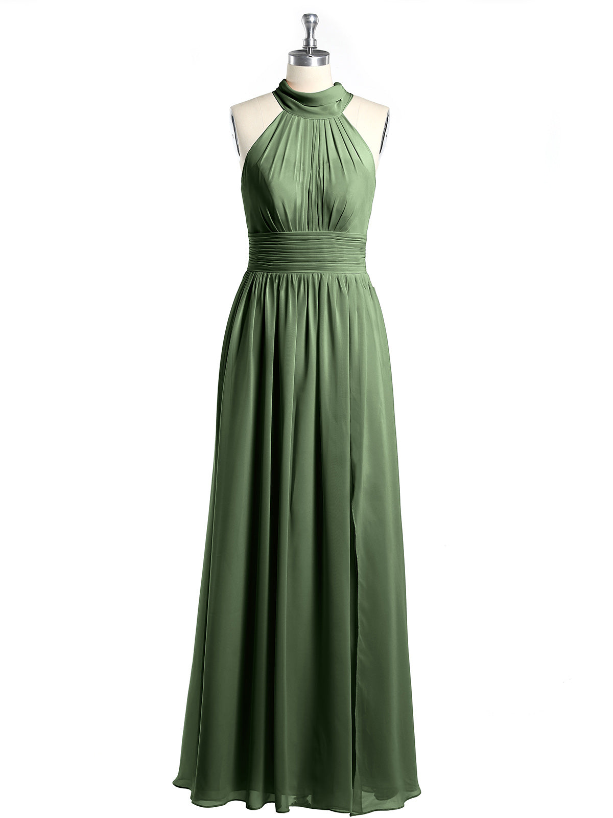 Vestidos de longitud completa con cuello alto y abertura Verde Oliva Tallas Grandes