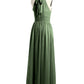 Vestidos de longitud completa con cuello alto y abertura Verde Oliva Tallas Grandes