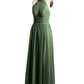 Vestidos de longitud completa con cuello alto y abertura Verde Oliva