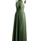Vestidos de longitud completa con cuello alto y abertura Verde Oliva Tallas Grandes