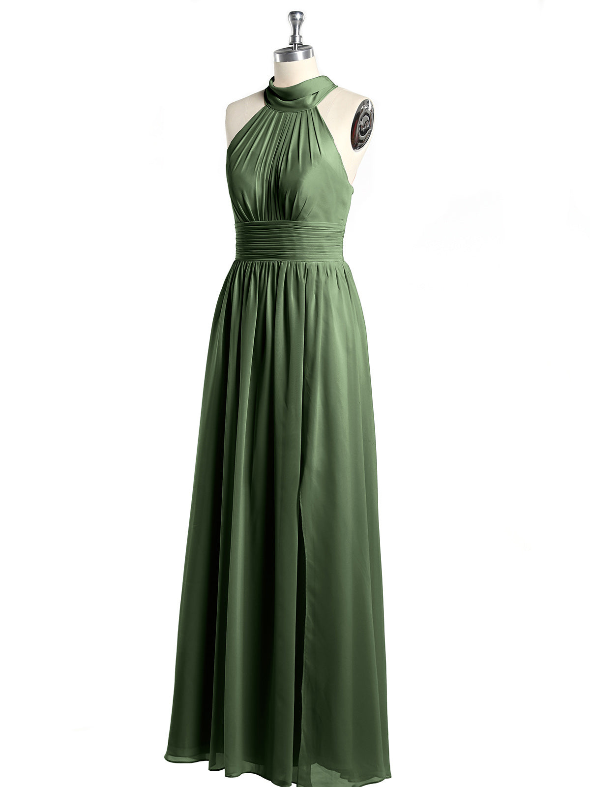 Vestidos de longitud completa con cuello alto y abertura Verde Oliva Tallas Grandes