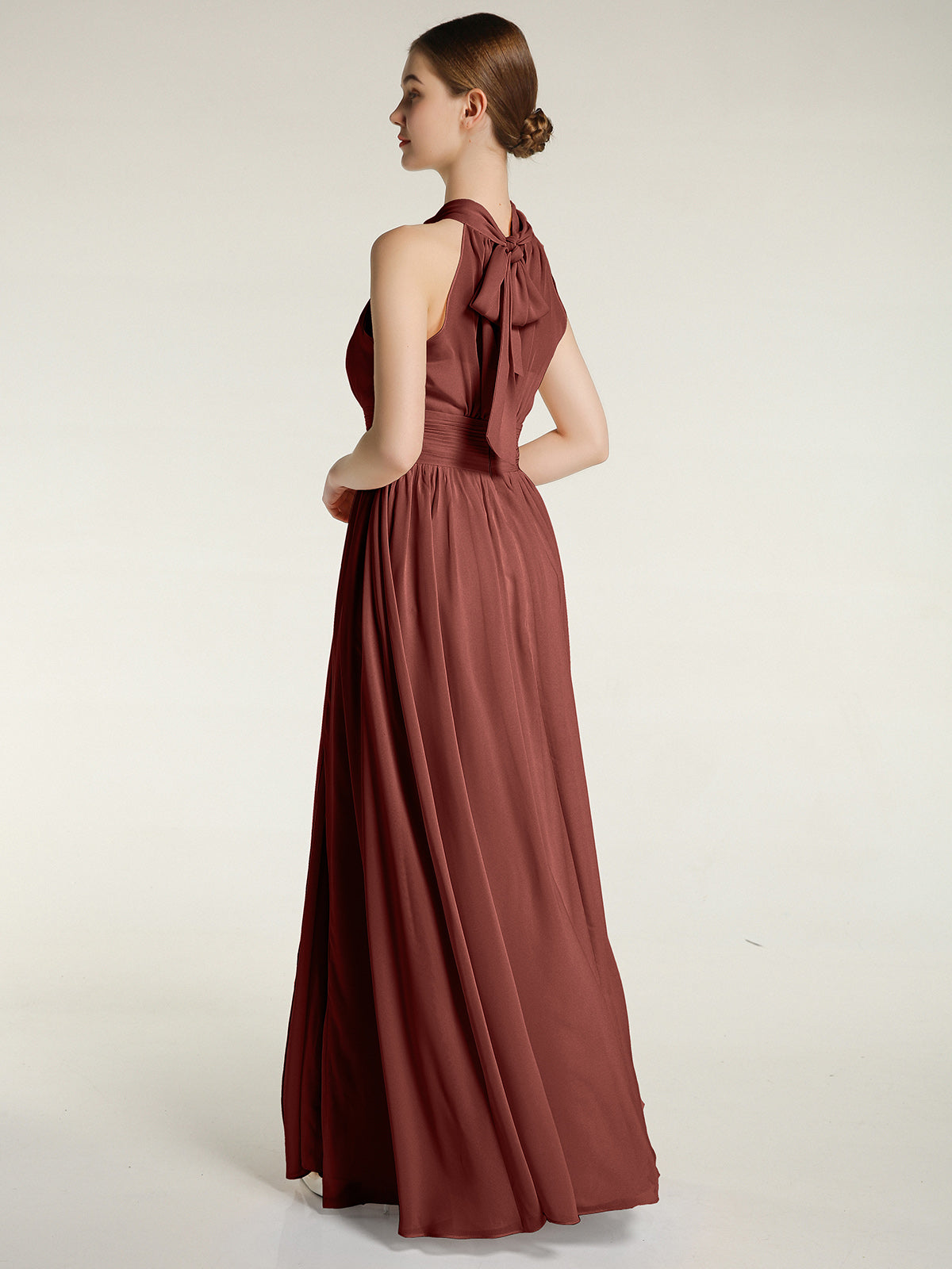 Vestidos de longitud completa con cuello alto y abertura Terracota