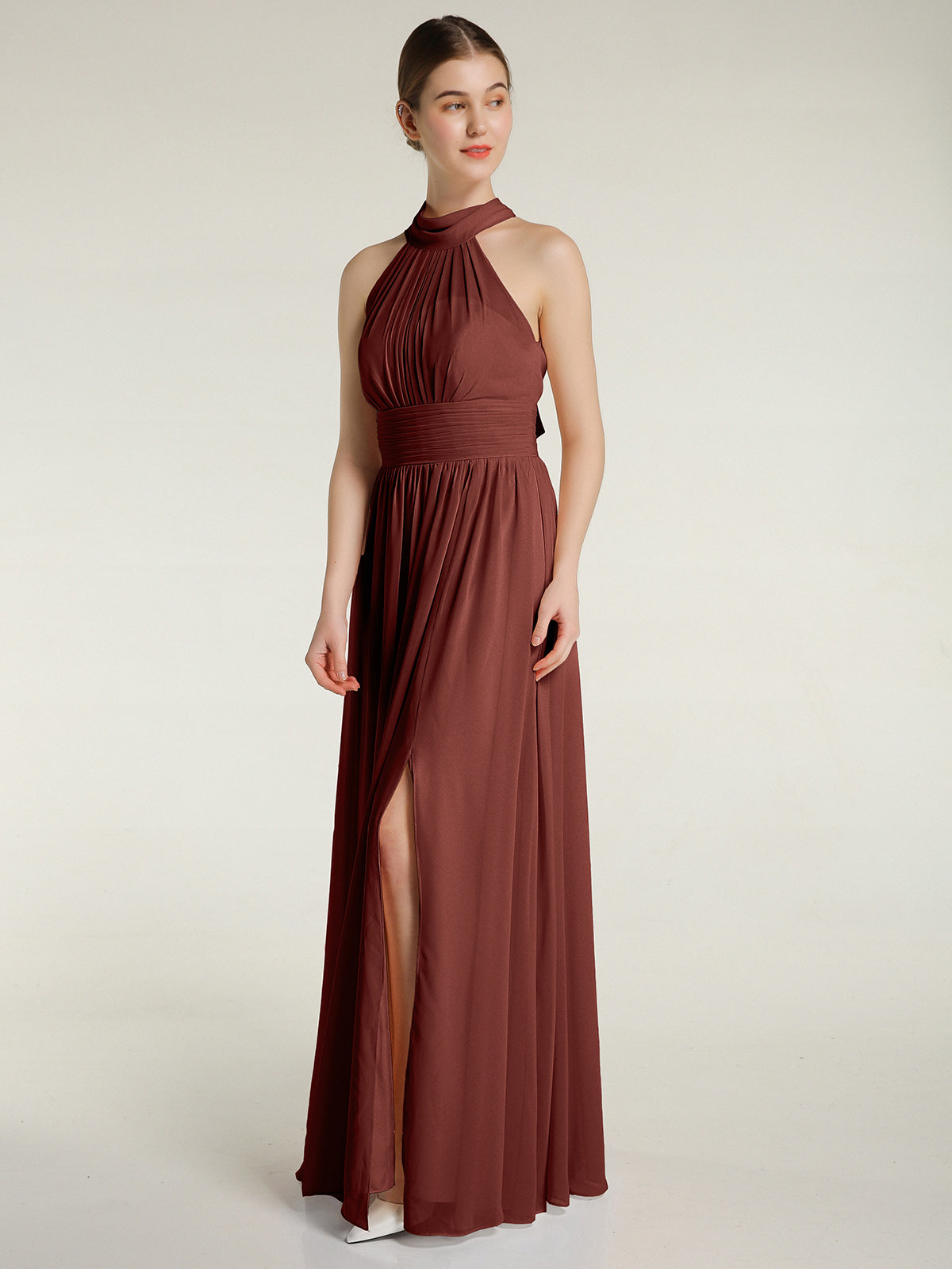 Vestidos de longitud completa con cuello alto y abertura Terracota Tallas Grandes
