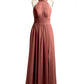 Vestidos de longitud completa con cuello alto y abertura Terracota