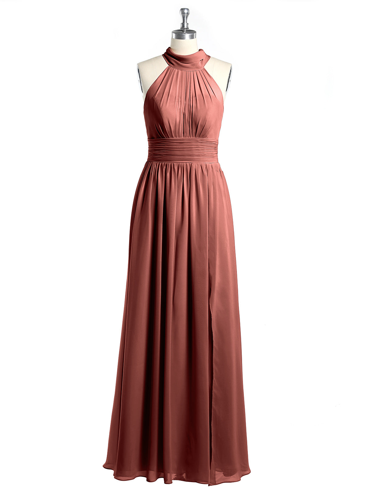 Vestidos de longitud completa con cuello alto y abertura Terracota
