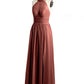 Vestidos de longitud completa con cuello alto y abertura Terracota Tallas Grandes