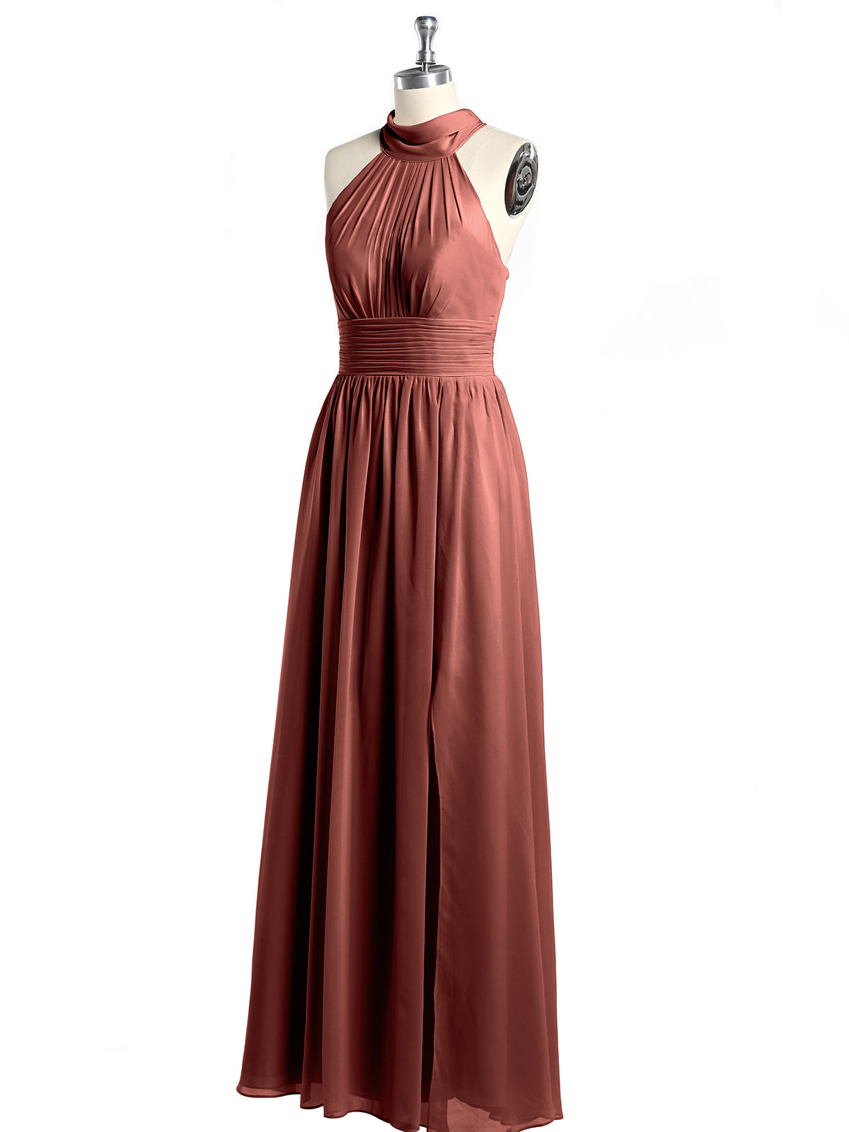Vestidos de longitud completa con cuello alto y abertura Terracota Tallas Grandes