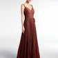 Vestido plisado de falda doble con tirantes y lazo Terracota Tallas Grandes