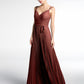 Vestido plisado de falda doble con tirantes y lazo Terracota