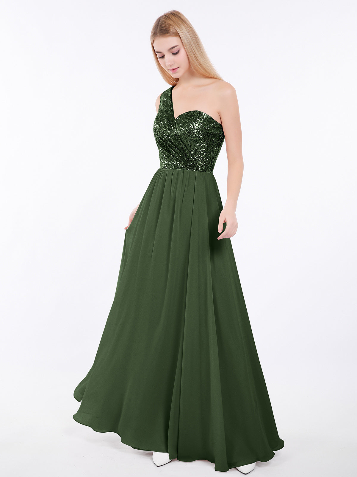 Belle Lentejuelas Corpino Gasa Falda Vestido Verde Oliva Tallas Grandes