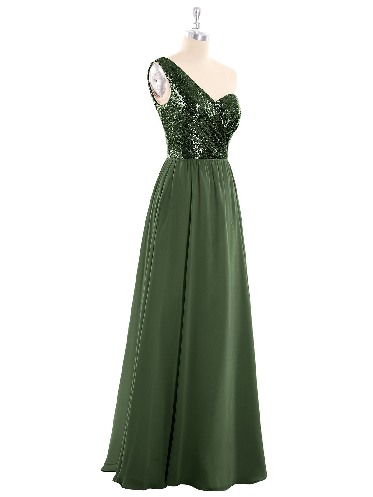 Belle Lentejuelas Corpino Gasa Falda Vestido Verde Oliva