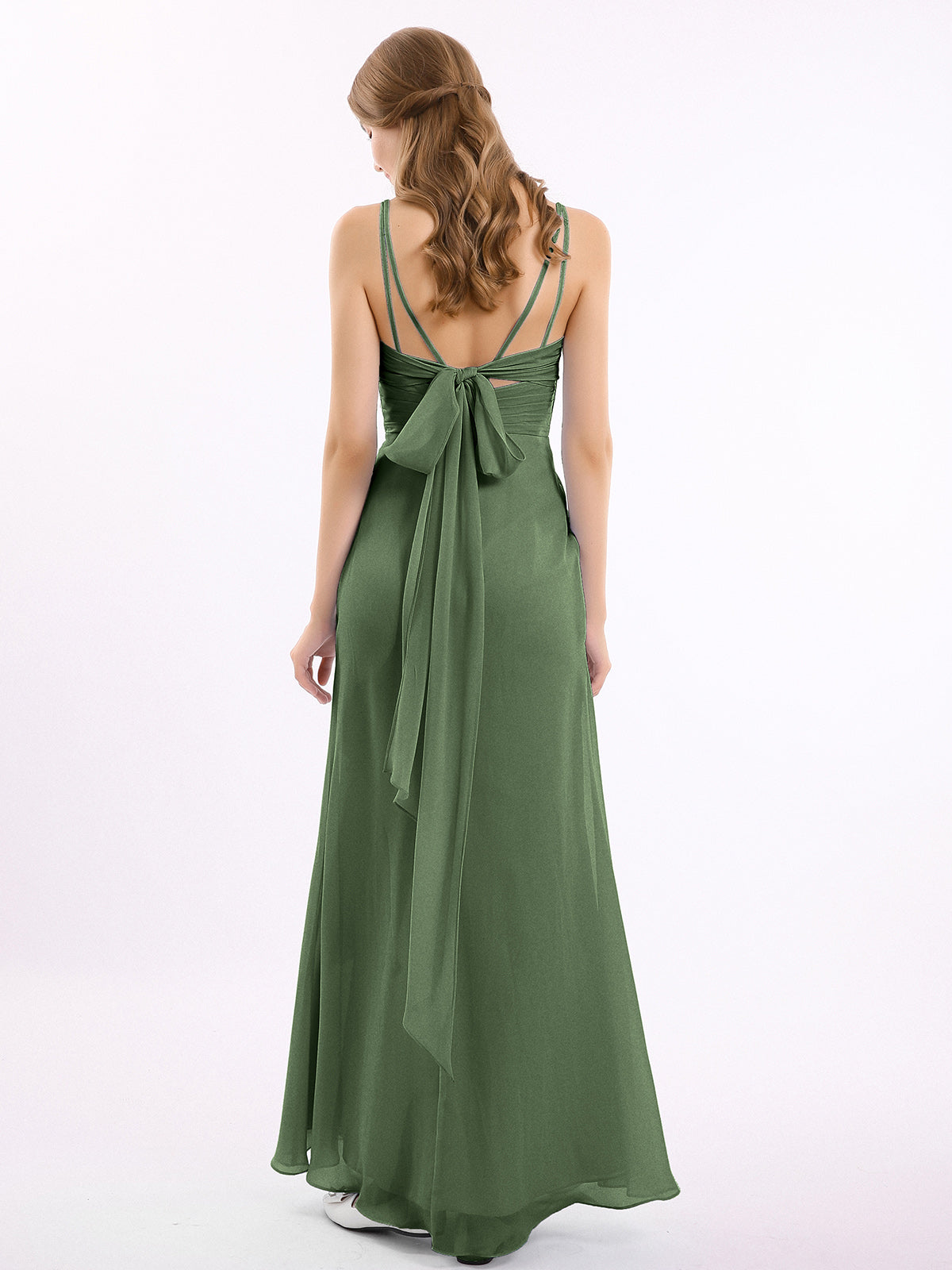 Vestido de chiffon con escote en corazón y doble tirante Verde Oliva Tallas Grandes