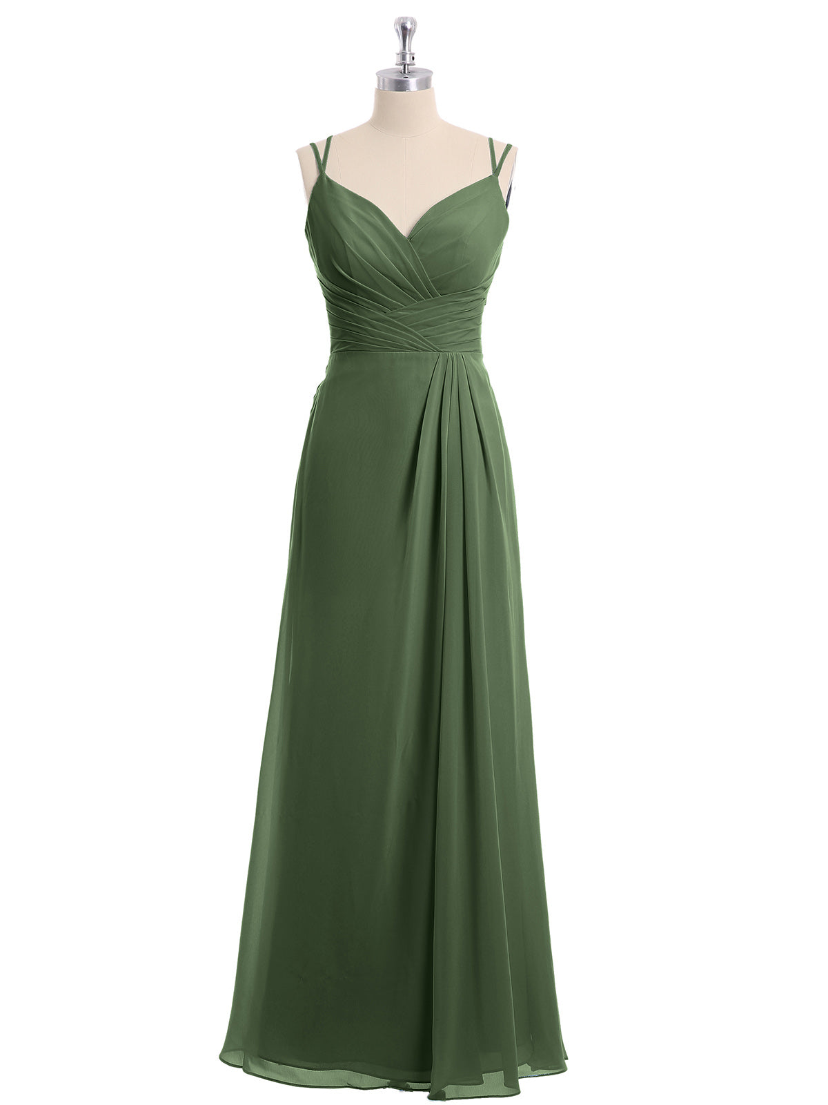 Vestido de chiffon con escote en corazón y doble tirante Verde Oliva