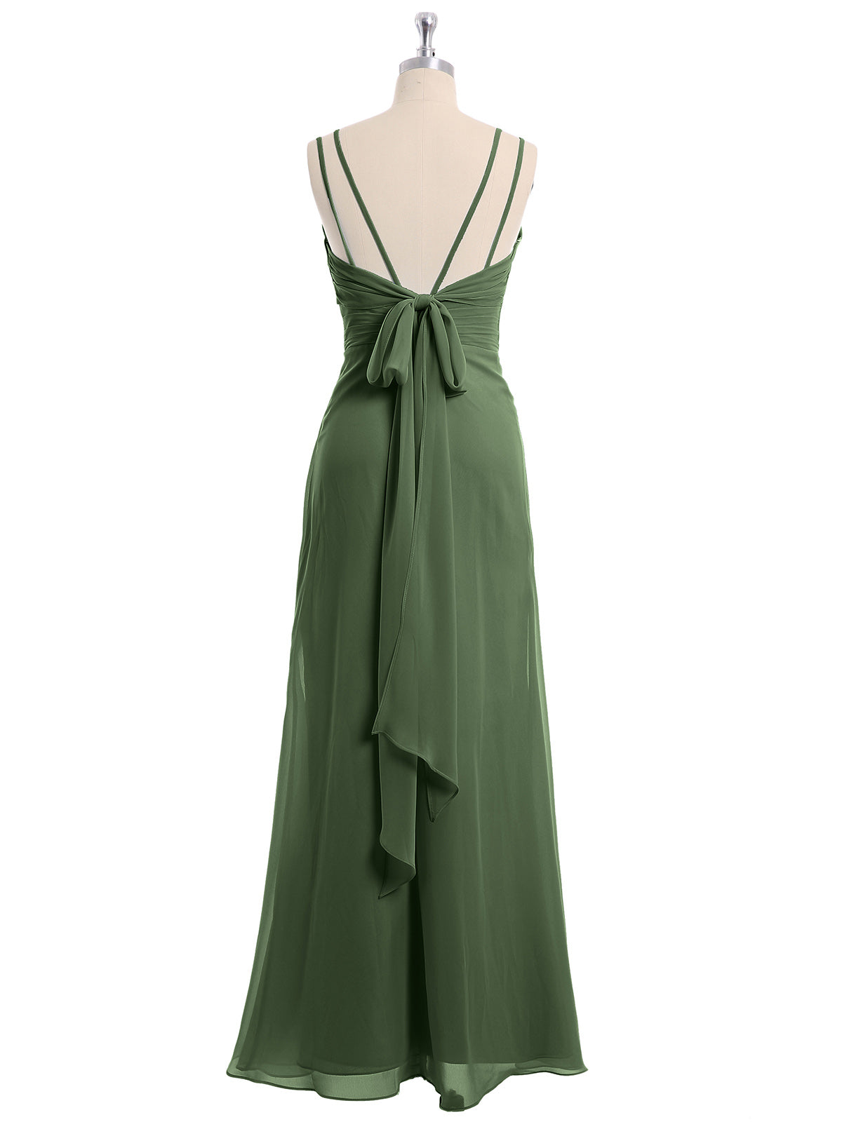 Vestido de chiffon con escote en corazón y doble tirante Verde Oliva