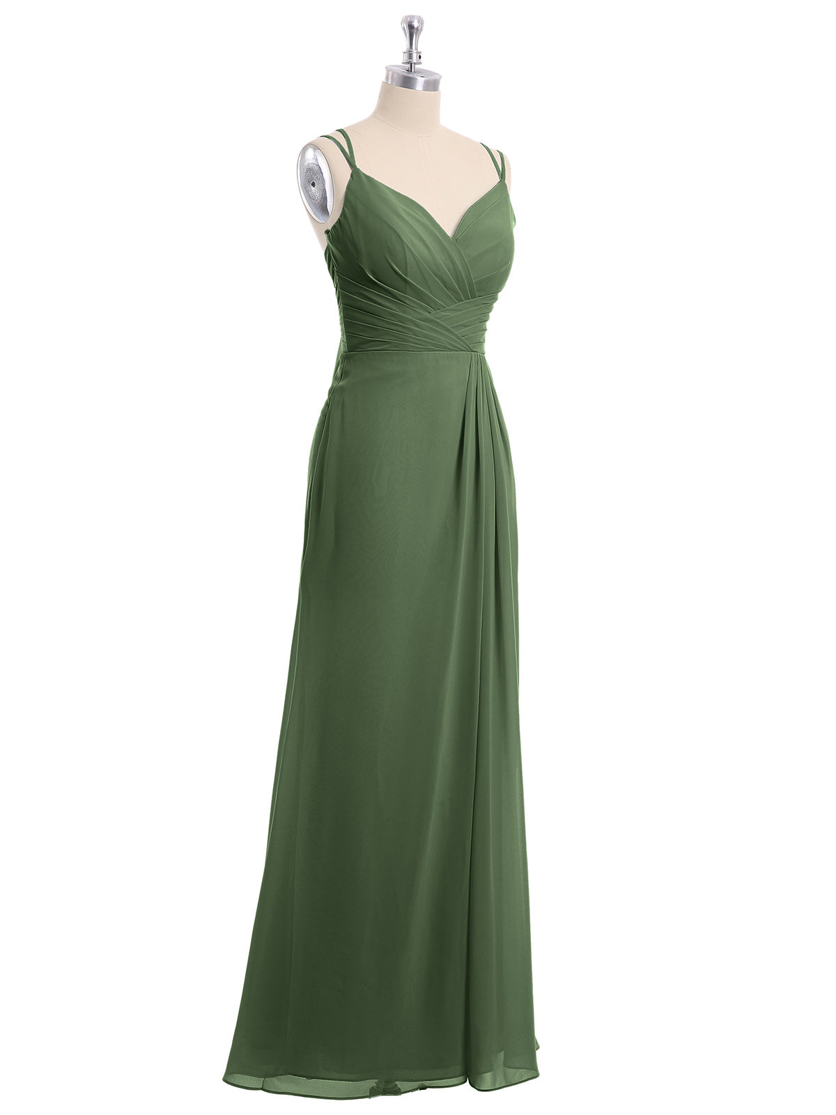 Vestido de chiffon con escote en corazón y doble tirante Verde Oliva