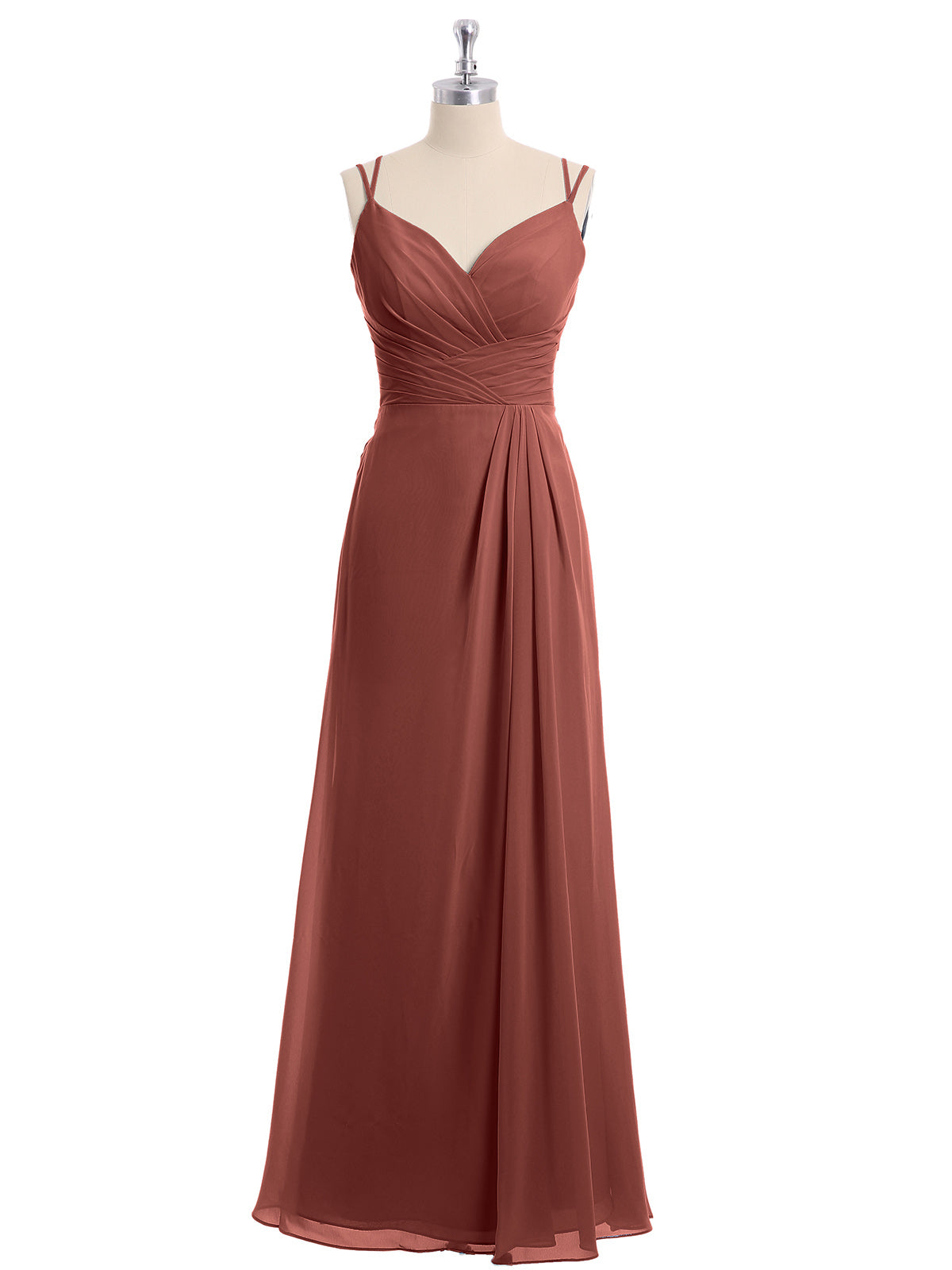 Vestido de chiffon con escote en corazón y doble tirante Terracota Tallas Grandes