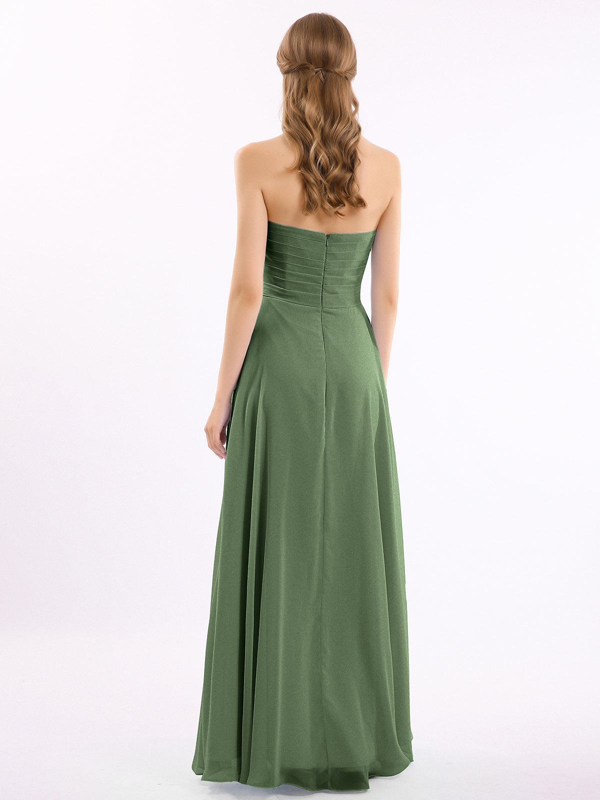 Vestido de chiffon con pliegues cruzados y corte imperio con escote en corazón Verde Oliva Tallas Grandes