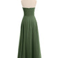 Vestido de chiffon con pliegues cruzados y corte imperio con escote en corazón Verde Oliva Tallas Grandes