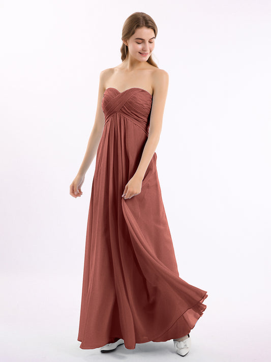 Vestido de chiffon con pliegues cruzados y corte imperio con escote en corazón Terracota