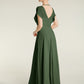 Vestidos maxi de chiffon con escote en V y abertura Verde Oliva Tallas Grandes