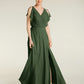 Vestidos maxi de chiffon con escote en V y abertura Verde Oliva Tallas Grandes
