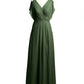 Vestidos maxi de chiffon con escote en V y abertura Verde Oliva Tallas Grandes