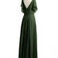 Vestidos maxi de chiffon con escote en V y abertura Verde Oliva Tallas Grandes