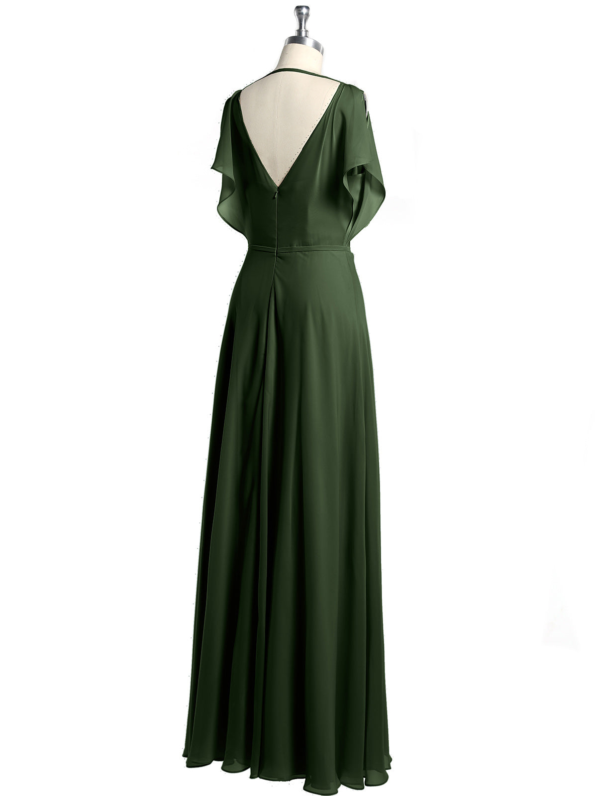 Vestidos maxi de chiffon con escote en V y abertura Verde Oliva Tallas Grandes