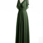 Vestidos maxi de chiffon con escote en V y abertura Verde Oliva Tallas Grandes