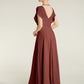 Vestidos maxi de chiffon con escote en V y abertura Terracota