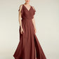 Vestidos maxi de chiffon con escote en V y abertura Terracota