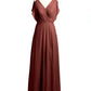 Vestidos maxi de chiffon con escote en V y abertura Terracota