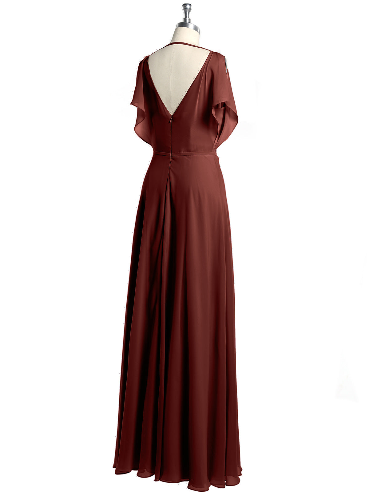 Vestidos maxi de chiffon con escote en V y abertura Terracota