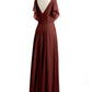 Vestidos maxi de chiffon con escote en V y abertura Terracota Tallas Grandes