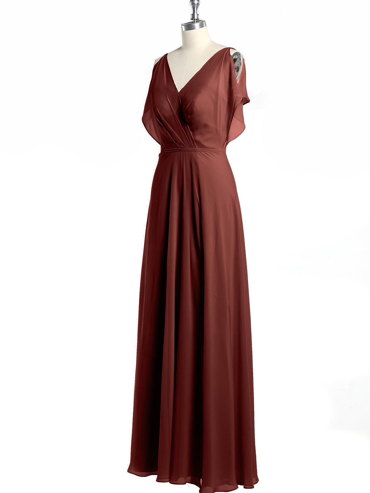 Vestidos maxi de chiffon con escote en V y abertura Terracota