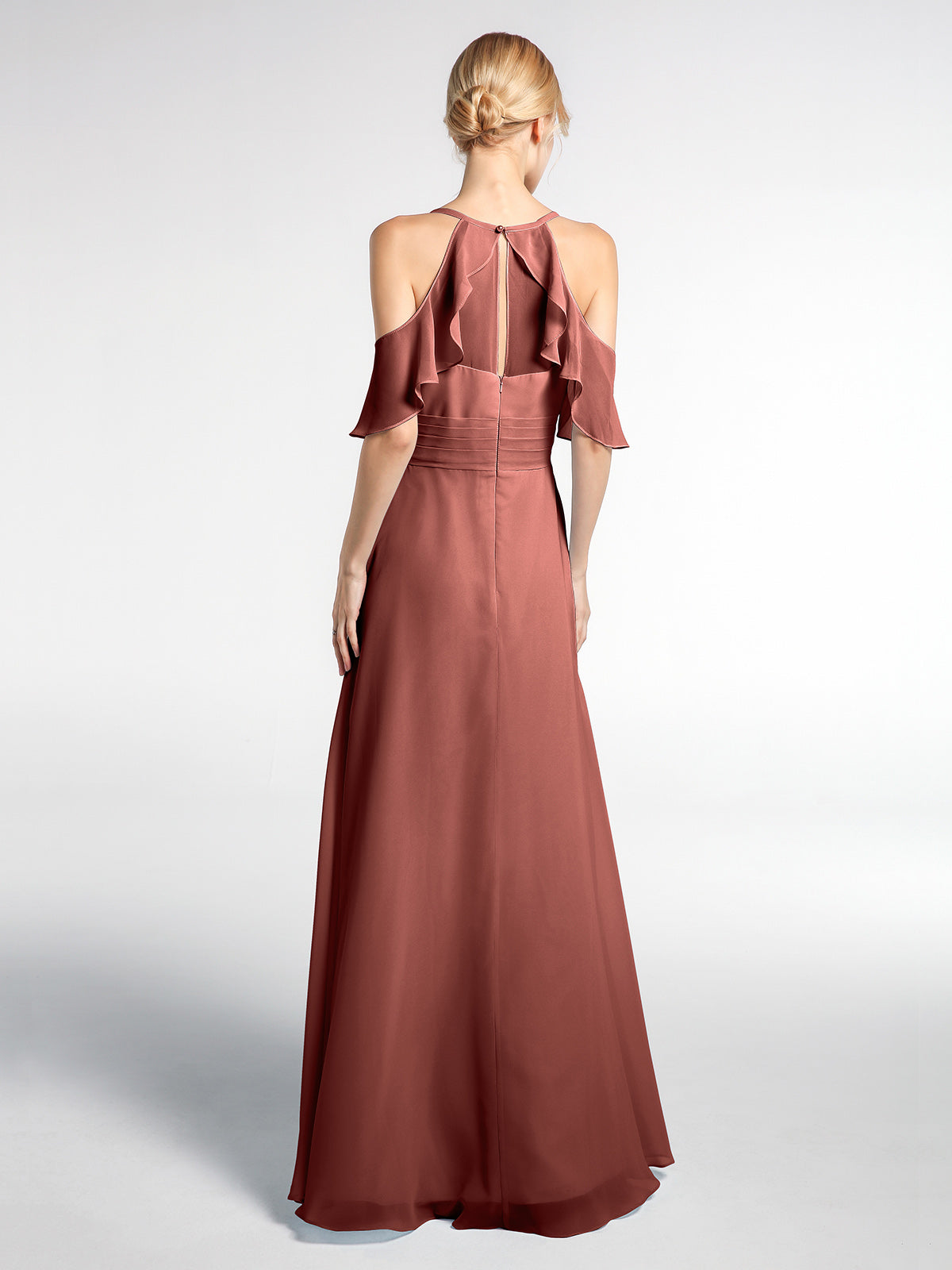 Vestido de tirantes finos estilo imperio con mangas adornadas con volantes Terracota