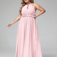 Vestido largo de chiffon con escote en forma de cerradura y espalda descubierta Rosa Claro Tallas Grandes