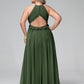 Vestido largo de chiffon con escote en forma de cerradura y espalda descubierta Verde Oliva Tallas Grandes