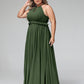 Vestido largo de chiffon con escote en forma de cerradura y espalda descubierta Verde Oliva Tallas Grandes