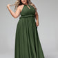 Vestido largo de chiffon con escote en forma de cerradura y espalda descubierta Verde Oliva Tallas Grandes