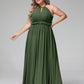 Vestido largo de chiffon con escote en forma de cerradura y espalda descubierta Verde Oliva Tallas Grandes
